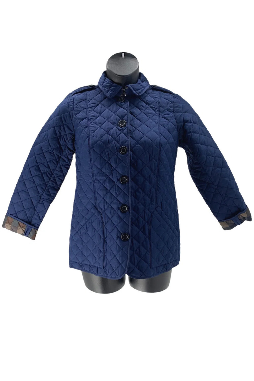 Joan Rivers Quilted Barn Jacket with Printed Lining Navy - Regular